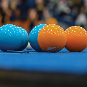 bocce balls blue and orange