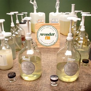 bottles of soap and wonderfill sign