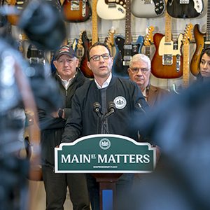Pennsylvania Governor Josh Shapiro addresses the media inside Uptown's Empire Music