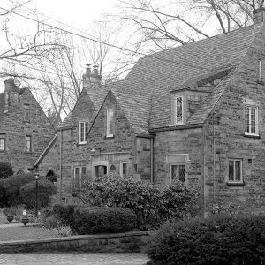 black and white photo of homes