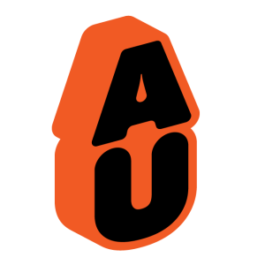 AU with black text and an orange background