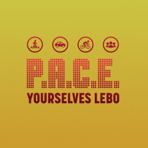 PACE Yourselves Lebo. icons of a pedestrian, car, cyclist and people