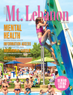 july Mt. Lebanon Magazine cover with girl climbing wall at the pool