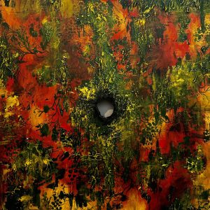 colorful abstract painting with hole in middle