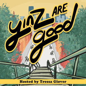 podcast logo for yinz a good with steps and leaves