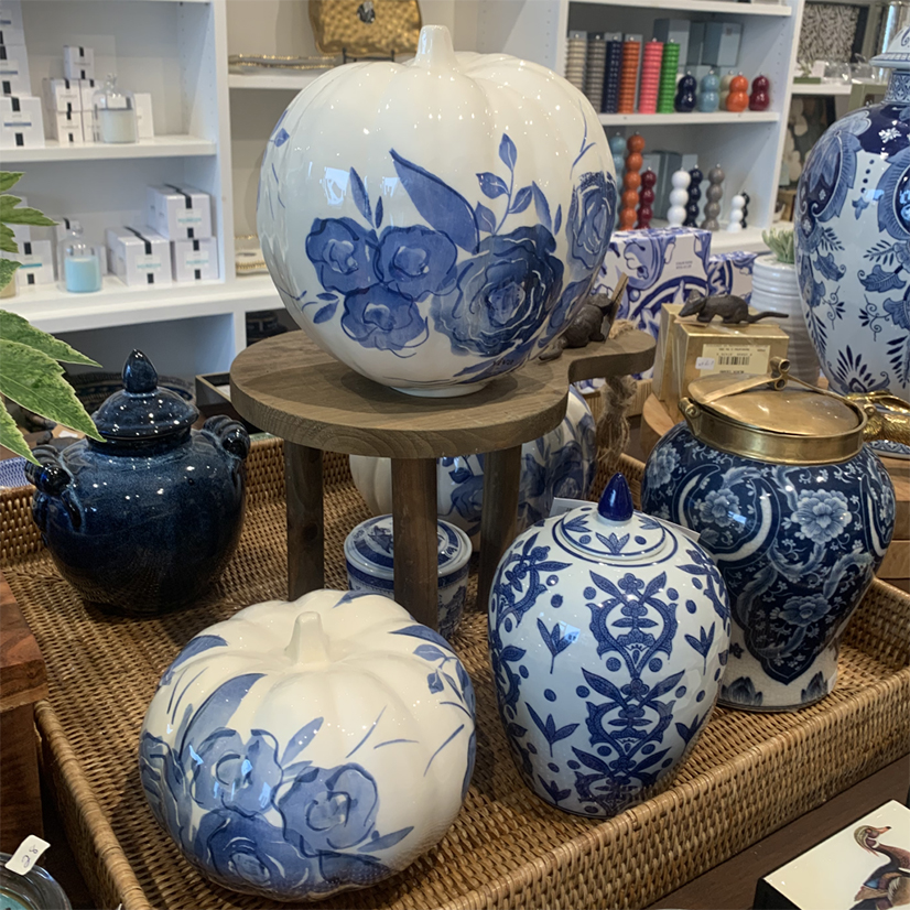 blue and white decorative ceramic pumpkins