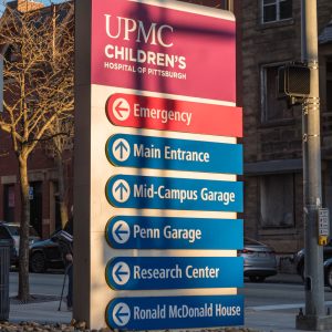 A UPMC Children's information sign in Pittsburgh, Pennsylvania, USA