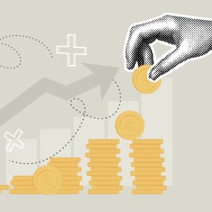 Trendy halftone collage of business concept. Vector illustration of financial profit, business improvement and growth, global strategy. Creative concept for web banner, social media banner, business presentation, marketing material. Vector illustration