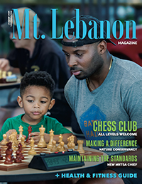 cover of Mt. Lebanon Magazine, Jan/Feb 2025 issue. Man and child playing chess