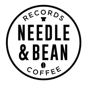 black and white text that says records needle & bean coffee