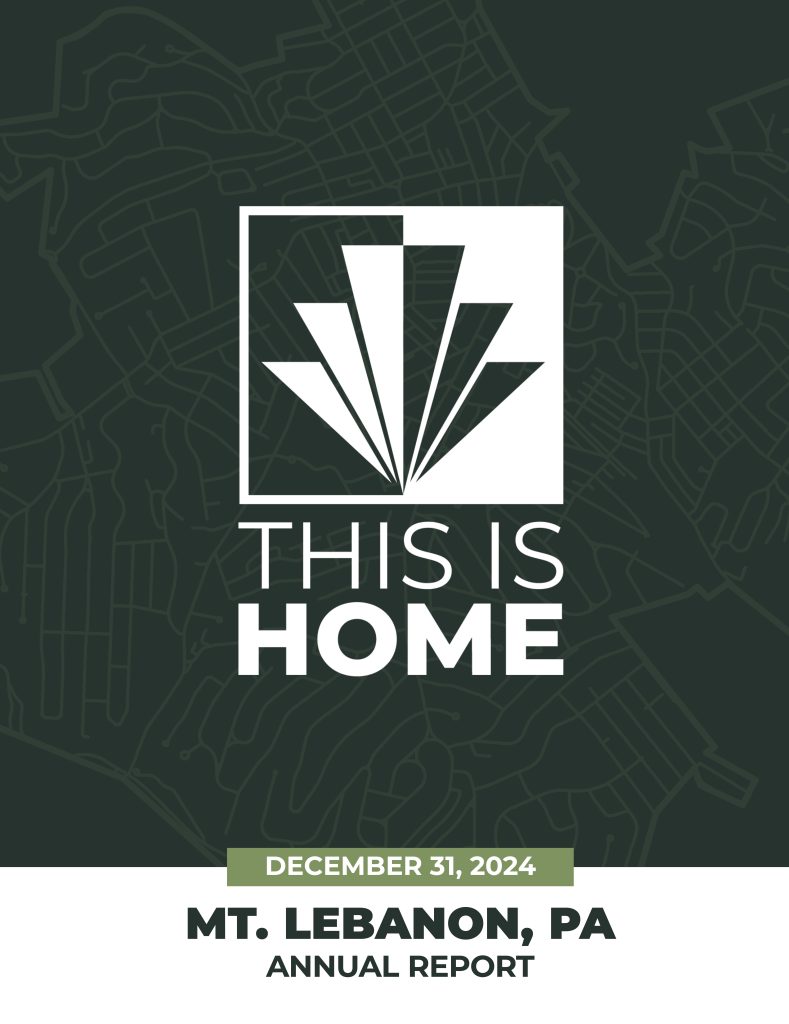 Mt. Lebanon tree stamp logo in white with text This is Home for the annual popular financial report