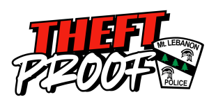 in red and white text: Theft Proof with Mt. lebanon police logo