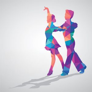 colorful illustration of children dancing on grey background