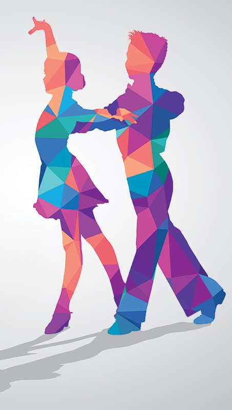 colorful illustration of children dancing on grey background