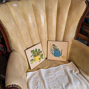 vintage chair and paintings