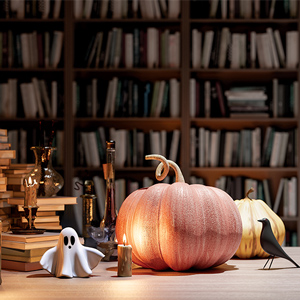 library with halloween decor