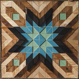 artwork with wooden tiles in various colors