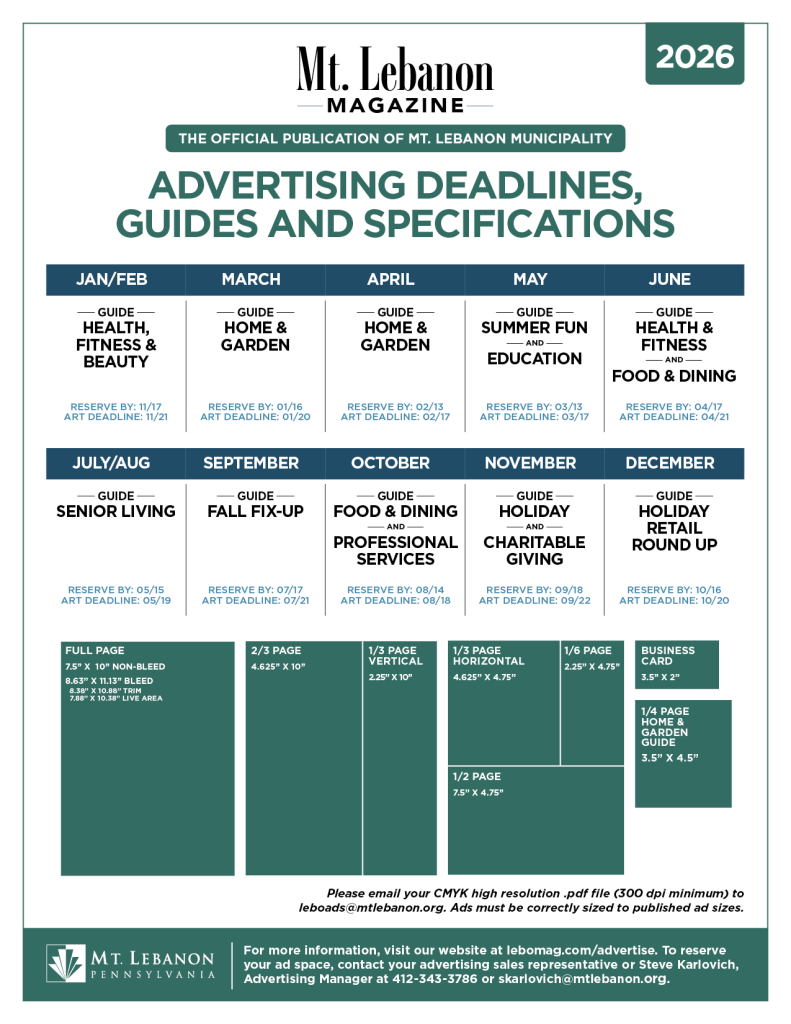 Mt. Lebanon Magazine 2026 Media Kit Deadlines Specs