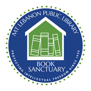 blue and green logo for mt lebanon book sanctuary designation