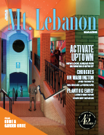 cover of mt lebanon magazine with a colorful rendering of a stairway to a transit station