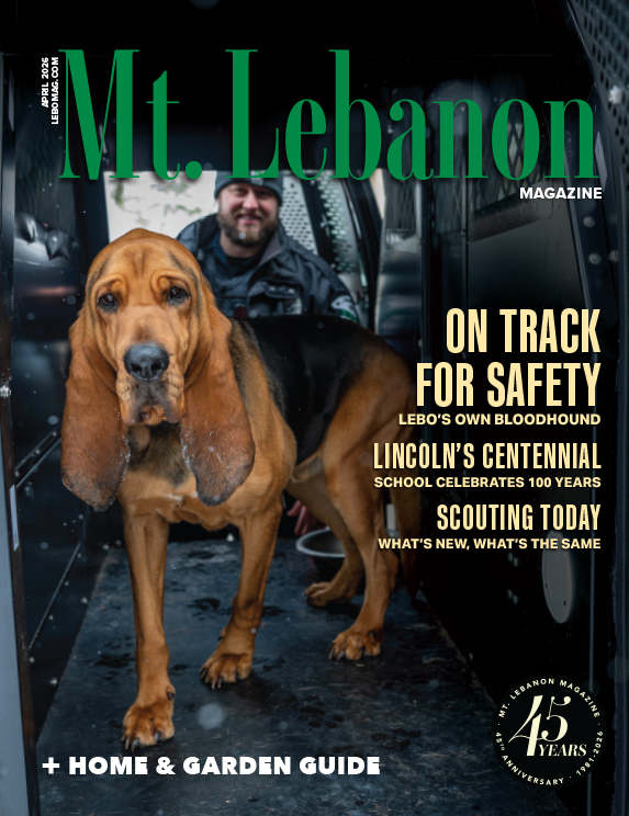 cover of mt lebanon magazine with bloodhound dog and police officer