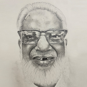 graphite portrait of man with beard and glasses